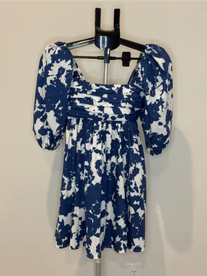 Abercrombie & Fitch Blue & White Floral Puff Sleeve Mini Dress XXS thumbnail 2