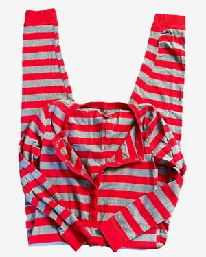 Unbranded Women's Red Gray Striped Long‎ Sleeve One Piece Pajama Jumpsuit M thumbnail 1