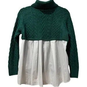 Anthropologie‎ Turtleneck Green Cableknit Twofor Relaxed Chunky Sweater Size XS thumbnail 2
