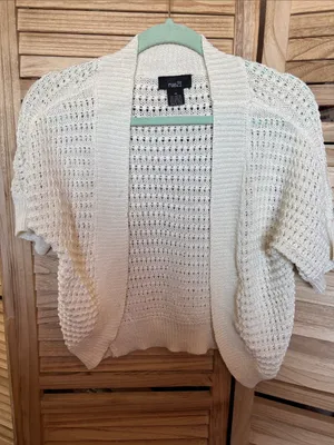 rue21 Cream Open-Front Short-Sleeve Knit Cardigan Medium thumbnail 1
