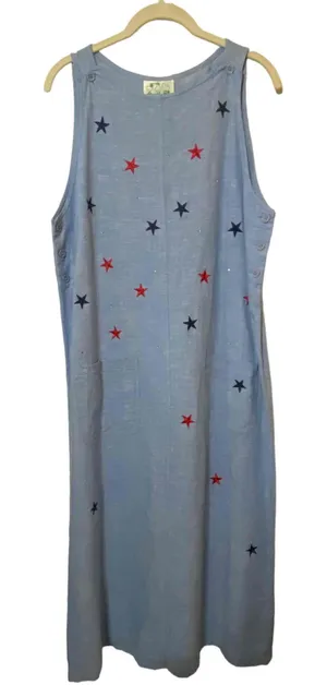 Quacker Factory Womens Blue Sleeveless Long Denim Star‎ Dress Size S thumbnail 1