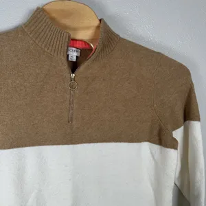 J Crew Wool-Blend Colorblock 1/4 Zip-Up Sweater Extra Soft Yarn Womens XL‎ Cream thumbnail 2