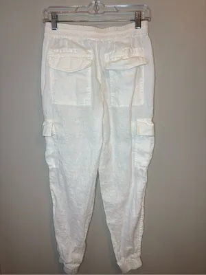 Magaschoni White 100% Linen Cargo Jogger Pants Size S Drawstring thumbnail 3