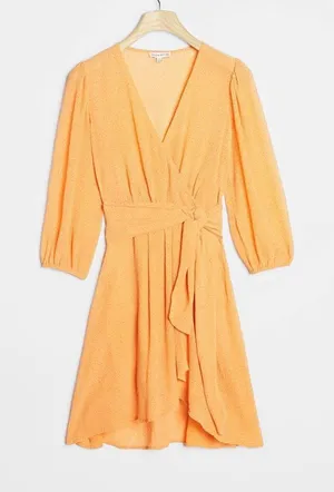 Anthropologie Moon River Celeste Wrap Dress Small Orange Chiffon‎ Wrap Tie Waist thumbnail 1