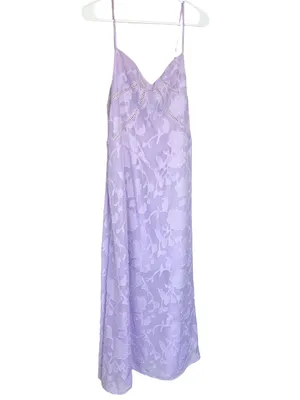 Lavender Floral Jacquard Lace Up Back Midi Dress Wedding Guest M thumbnail 2
