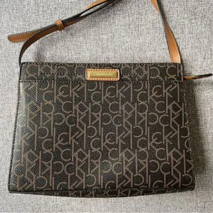Calvin Klein Frida Signature Crossbody Handbag Shoulder Purse Black Brown Logo thumbnail 2