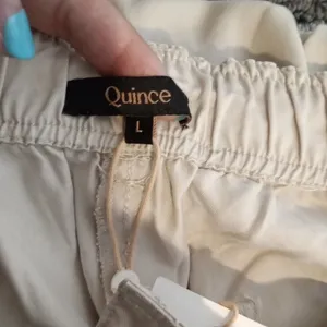 Quince Vintage Wash Tensel Drawstring Cargo Womens Pants Shale Color Sz Large thumbnail 2