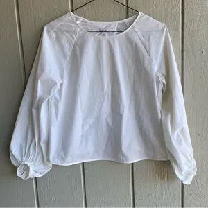Cuyana Organic Cotton Poplin Open Back‎ Blouse White Size S thumbnail 3