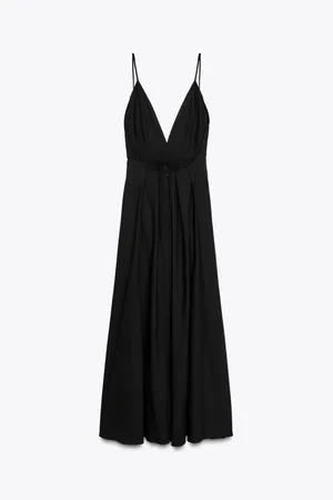 Zara Elegant Black Evening maxi flowy Dress gown party cocktail formal thumbnail 9