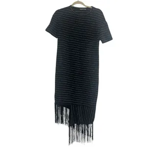 ✨ZARA Trafaluc Knit Fringe Striped Midi Tee Sz Small Dress✨ thumbnail 5