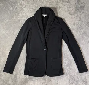 James Perse Standard Sz 3 US L Black Shawl Collar Knit Blazer 1 Button Cotton thumbnail 2