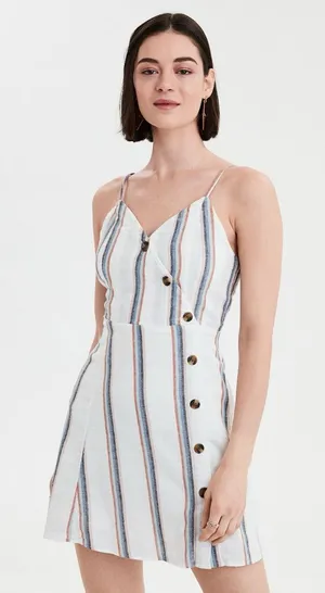 American Eagle AEO Linen Blend Striped Button Front Mini Dress Size Medium thumbnail 1