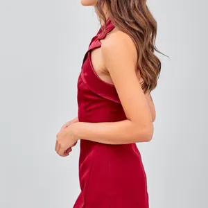 Crossing tailored neck line open back mini dress with slit Large thumbnail 6