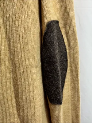 GAP V-Neck Button Cardigan Camel Tan Elbow Patches Wool Blend Grandpa Academia thumbnail 11