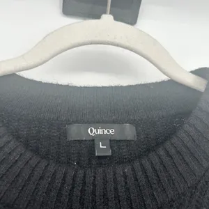 Quince Womens Black Baby Alpaca Wool Blend Minimalist‎ Ribbed Crewneck Sweater L thumbnail 4