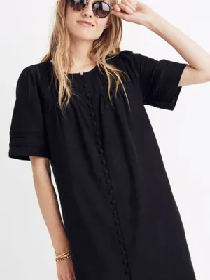 Madewell Black Pleated Button-Front Mini Dress - Size - Small thumbnail 1
