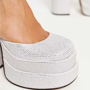 Steve Madden Charlize Silver Rhinestone stacked Platform Heels Size 8 thumbnail 3