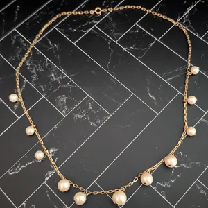 Vintage Necklace - 23" Gold Tone & Faux Pearl Statement Necklace thumbnail 1