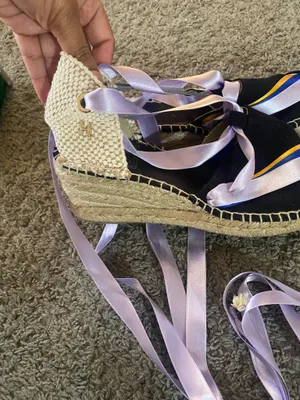 Women’s Size 38-handmade Lavender Ribbon Espadrille with Blue Accent thumbnail 3