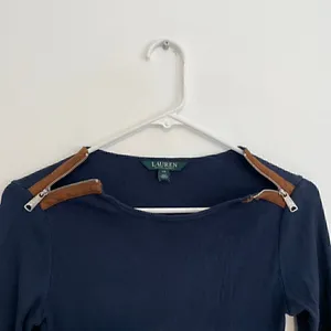 LAUREN RALPH LAUREN LRL Gacy Zip Shoulder Crew Navy Blue Long Sleeve Cotton Top thumbnail 6
