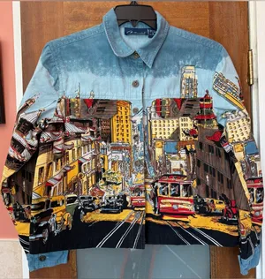 Artscapes Womens Vintage San Francisco Trolley Car Denim Button Up Jackets - Med thumbnail 1