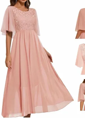 NEW Pink Wedding Guest Cocktail Formal Cape Ruffle Long Maxi Dress XL thumbnail 1