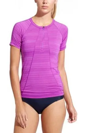 Athleta Purple Zip Up Running Shirt Short Sleeve Size M thumbnail 1
