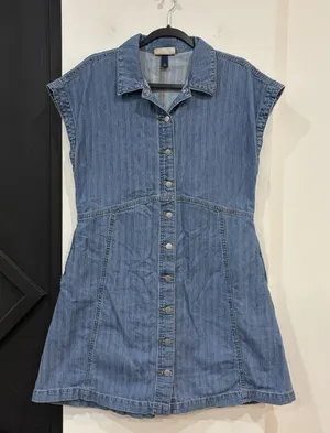 Universal Thread Button Front Striped Sleeveless Denim Dress Medium Pockets thumbnail 1