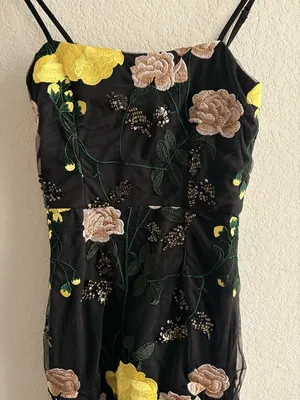 Lulu's Sz XS Rue Black Floral Embroidered Sequin Bodycon Mini Cocktail Dress thumbnail 2