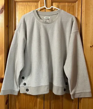 Madewell Womens Large Sweatshirt Side Button‎ Pullover Relaxed Fit Tan Casual thumbnail 1