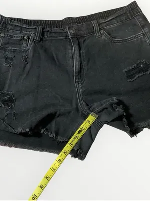 Aerie Black Denim Elastic Waist Distressed Boyfriend Shorts Sz Large #273 thumbnail 3