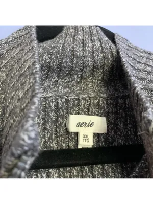 Aerie Gray Ribbed Cropped Mock Neck Quarter Zip - Size XXL thumbnail 3