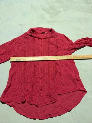 Free people FP one Red Button-Front Textured daydream Shirt XS thumbnail 9