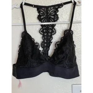 Victoria’s Secret Womens Bralette Bra Black Lace Triangle Logo Pullover Sz Small thumbnail 8