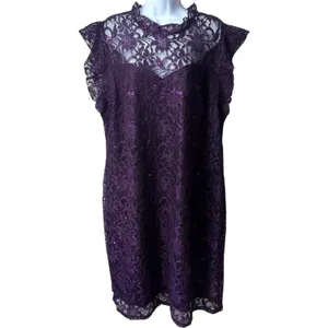 NEW‎ Alexa B Nites Purple Sequin Lace Overlay Midi Dress Evening Event 20W thumbnail 2