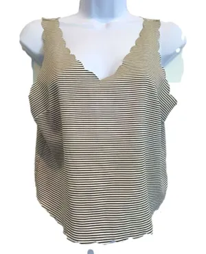 Bongo Y2K Vtg Black‎ White Stripe Crop Top Small Scalloped Oversized Festival thumbnail 1