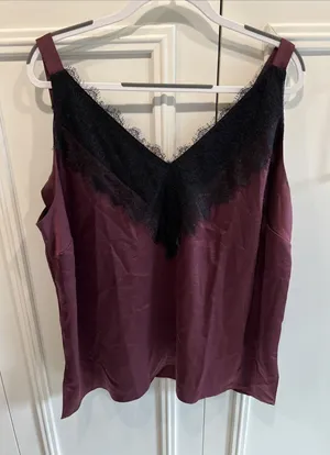 Universal Standard‎ Burgundy Satin Lace Trim Cami Top Lingerie Romantic thumbnail 1