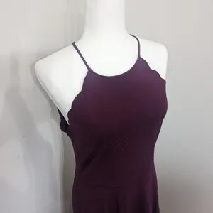 Socialite‎ Purple Plum Small Scalloped Mini Skater Halter A-Line Dress Keyhole thumbnail 4