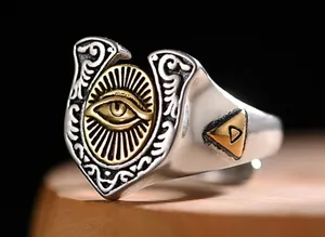 925 Silver Plated Adjustable Eye of God Ring for Men Women,Punk Hip Hop Ring thumbnail 1
