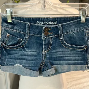 Denim Jean Shorts XS Stretchy Red Camel Womens Size 1 Low Rise thumbnail 3
