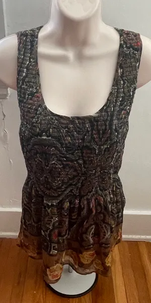 Free People Brown Floral Smocked Fit & Flare Lined Blouse, size XS thumbnail 5