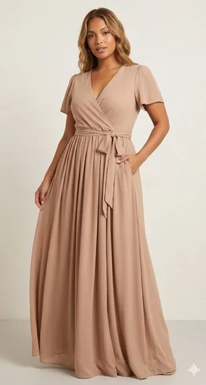 Baltic Born Maxi Dress Women XL Taupe Lydia Wrap Flutter Sleeve‎ Formal Wedding thumbnail 1