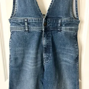 Free People Denim A-Line Overalls Cotton Blend Blue Wide Leg Size 0 thumbnail 3