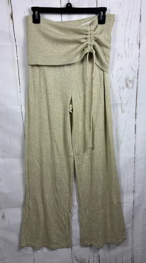 NWOT Forever 21 Avocado Green Tan Wide Leg Ruched Drawstring Fold over Pants thumbnail 1