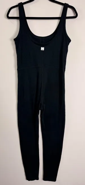 Vuori Women Black Heather Scoop Neck Activewear Jumpsuit Tank Bodysuit Full Leg thumbnail 1