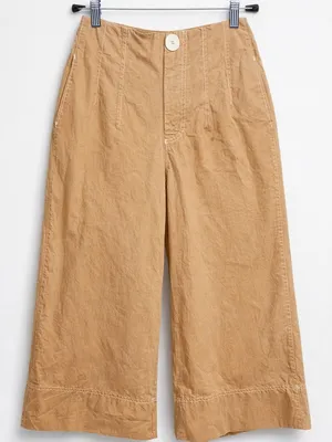 Zara TRF Super Wide Leg‎ High Rise Crop Tan Boho Trouser Pants thumbnail 2