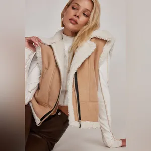 Tan Shearling Vest for Women thumbnail 2