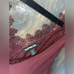 Express Burgundy Lace-Trim Peplum‎ Tank Top Sleeveless V-Neck Blouse thumbnail 3
