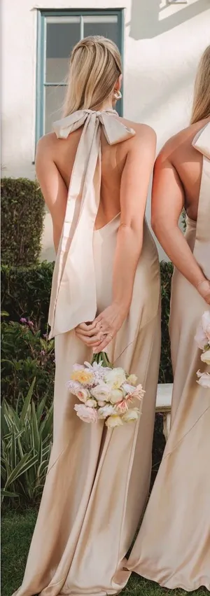Show Me Your Mumu Lisa Maxi Dress Champagne Satin L thumbnail 1