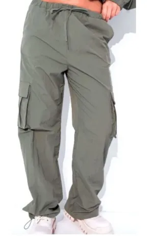 Le Lis Women’s M Baggy Cargo Pants Sage Green Pull‎ On Gorpcore Y2K Streetwear thumbnail 1